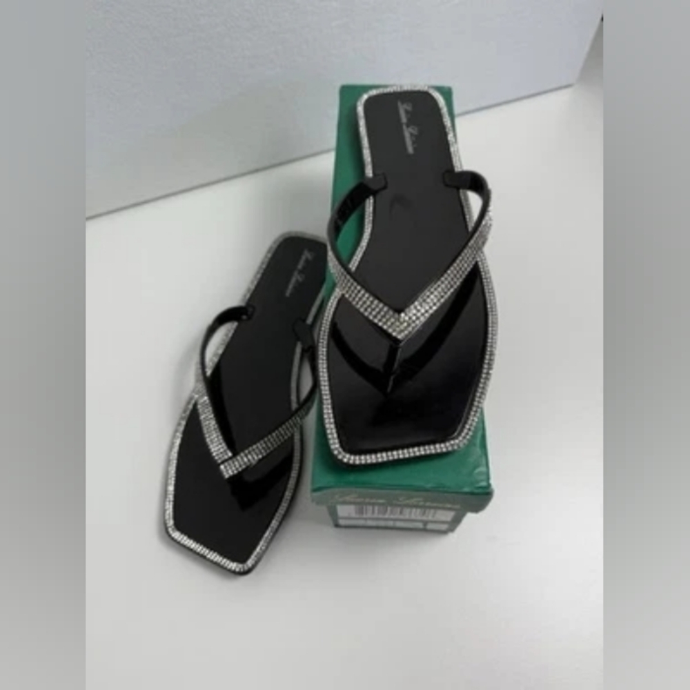 Lauren Lorraine Black Sandals with Silver Rhinestones